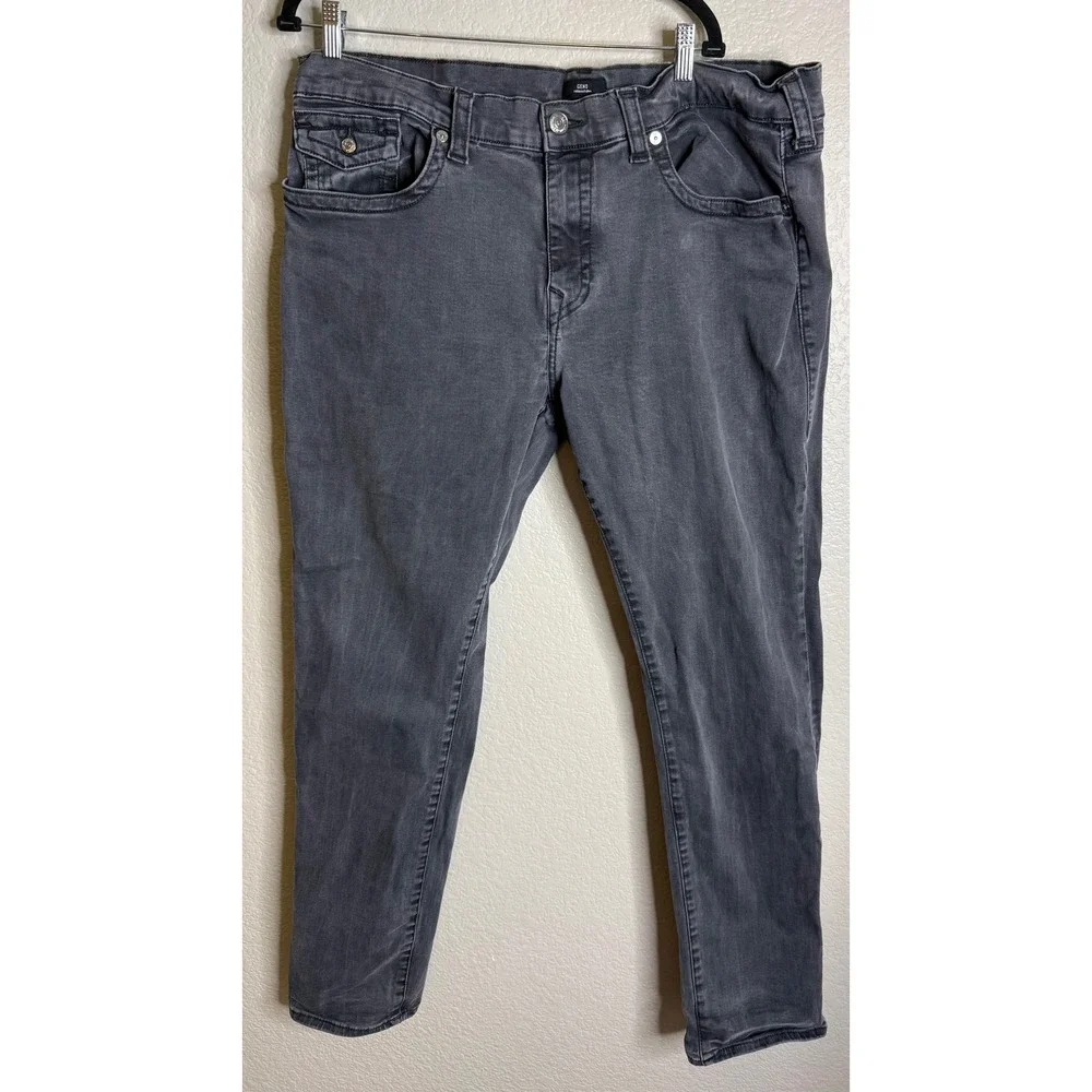 True Religion Mens 42 Geno Relaxed Slim Jeans Gray‎ Flap Pocket Horseshoe Denim